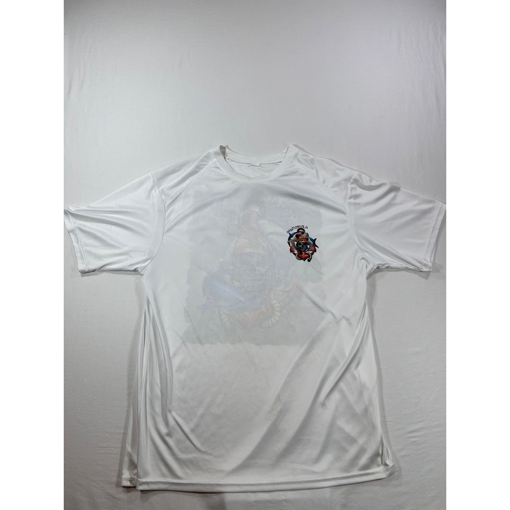 Salt Devils Performance Fishing Shirt White Skull Shark Graphic Tee Mens L